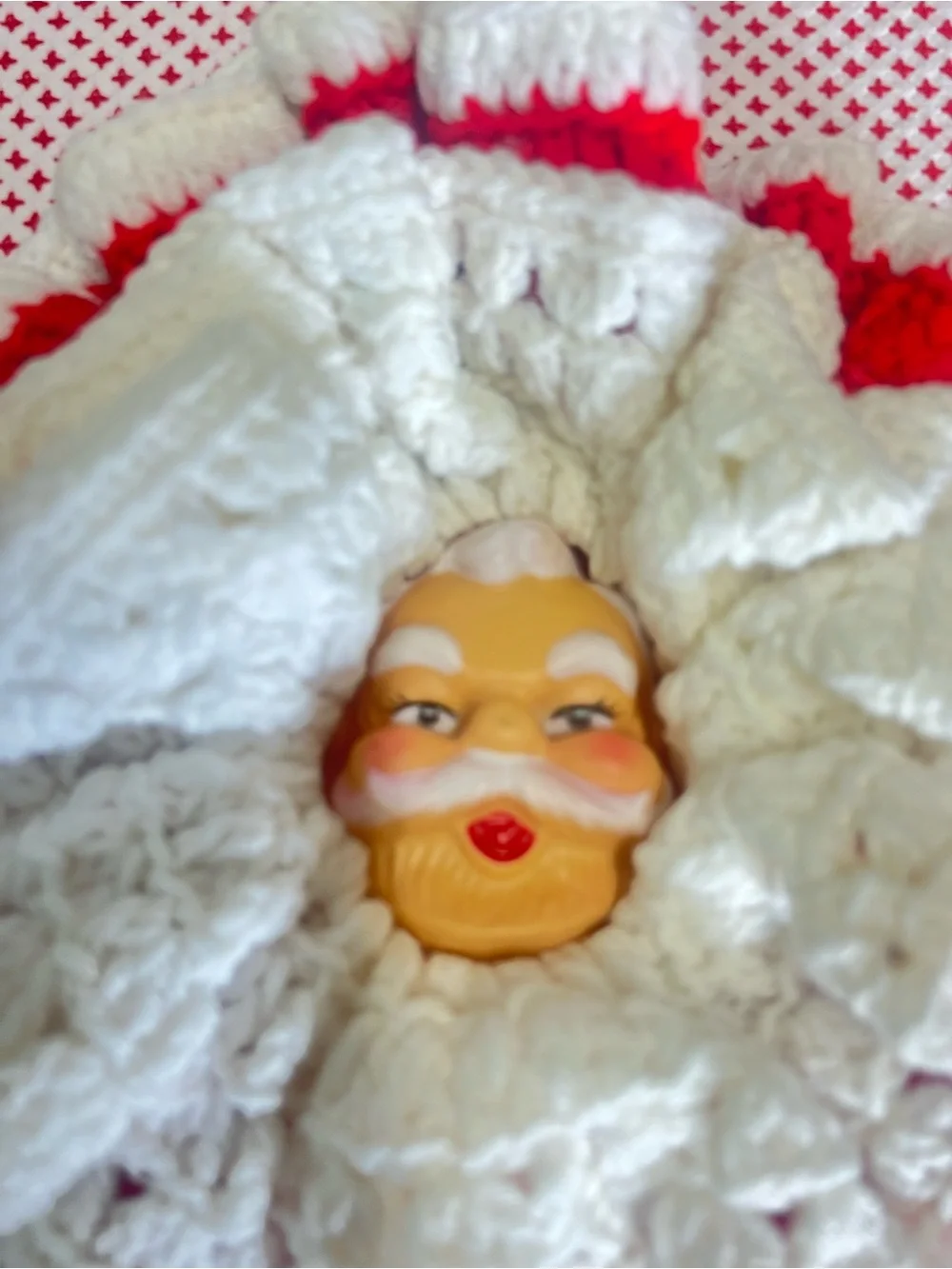 Vintage Santa face decor crocheted holiday Christmas kitch grandma core retro